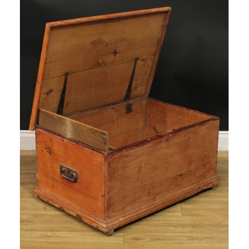 1004 - A 19th century vernacular pine blanket chest, hinged top enclosing a till, carry handles to sides, s... 