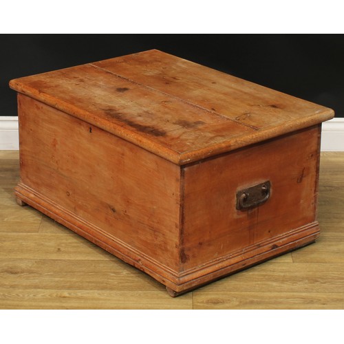 1004 - A 19th century vernacular pine blanket chest, hinged top enclosing a till, carry handles to sides, s... 