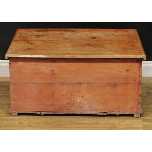 1004 - A 19th century vernacular pine blanket chest, hinged top enclosing a till, carry handles to sides, s... 