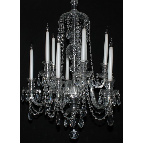 1305 - A pair of Impex lead crystal glass ten-light electroliers or chandeliers,