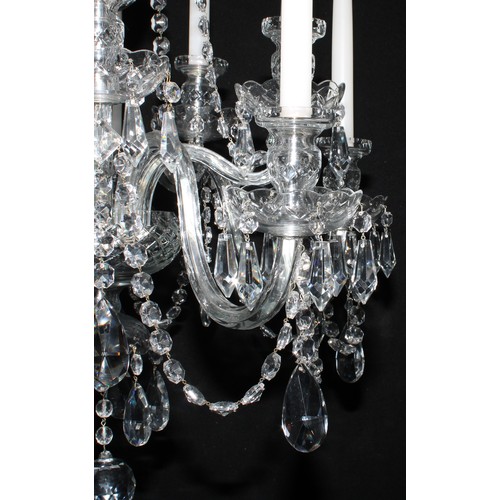 1305 - A pair of Impex lead crystal glass ten-light electroliers or chandeliers,