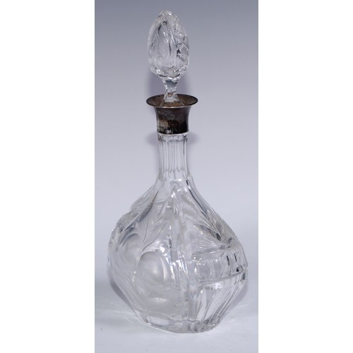 142 - A George V silver mounted decanter, cut and etched with ripe fruit, 31cm high, John Grinsell & Sons,... 