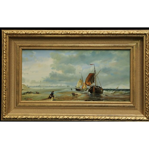 724 - W Sita (20th century)
Beached Fishing Boats
signed, oil on panel, 18.5cm x 38.5cm