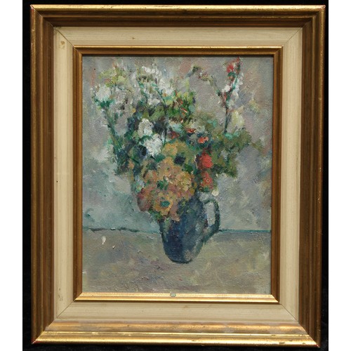 694 - John Denahy (1922 - 1999)
Still Life, Flowers in a Jug
label to verso, oil on canvas, 22.5cm x 18cm