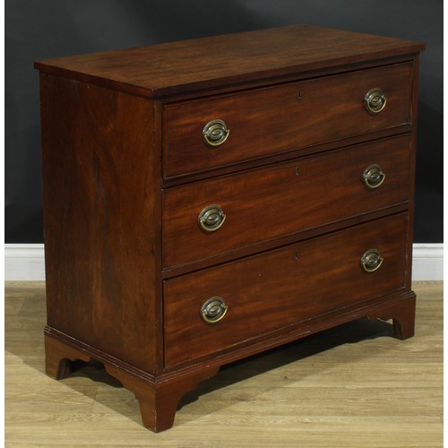 921 - A 19th century mahogany chest, slightly oversailing rectangular top above three long graduated cockb... 