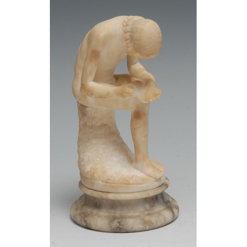 1463 - Grand Tour School (19th century), an alabaster figure, Spinario, waisted base, 14cm high