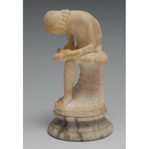 1463 - Grand Tour School (19th century), an alabaster figure, Spinario, waisted base, 14cm high