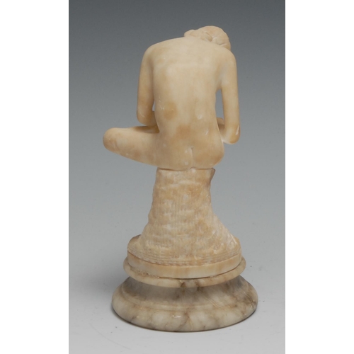 1463 - Grand Tour School (19th century), an alabaster figure, Spinario, waisted base, 14cm high