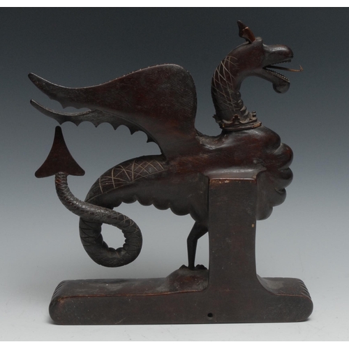 882 - A 19th century mahogany armorial carving, as a heraldic dragon with a coronet, 30cm high