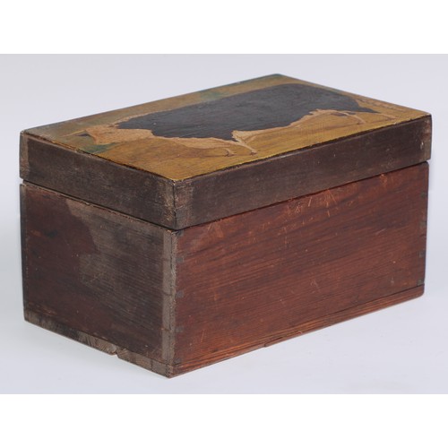 1461 - Folk Art - a early 20th century pine box, the hinged cover painted with a naïve journeyman portrait ... 