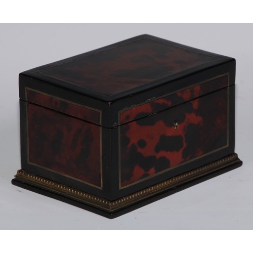 880 - A 19th century gilt metal mounted tortoiseshell and ebonised rectangular jewel casket, hinged cover ... 