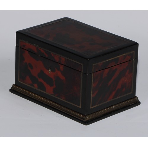 880 - A 19th century gilt metal mounted tortoiseshell and ebonised rectangular jewel casket, hinged cover ... 