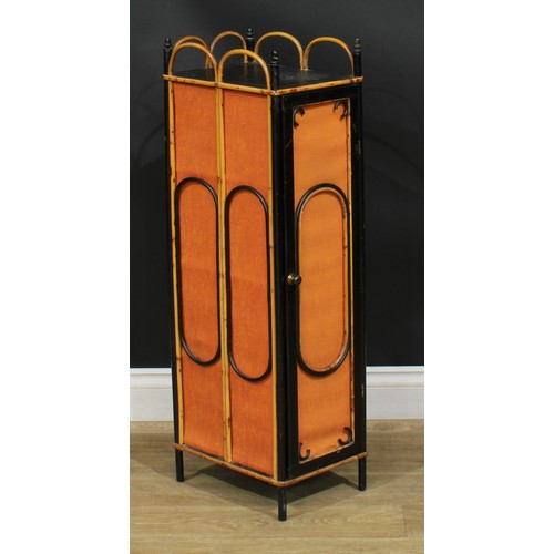 1375 - A pair of Aesthetic Movement bamboo and parcel-ebonised pedestal cabinets, each with three-quarter l... 