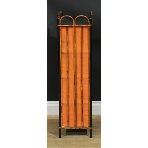 1375 - A pair of Aesthetic Movement bamboo and parcel-ebonised pedestal cabinets, each with three-quarter l... 