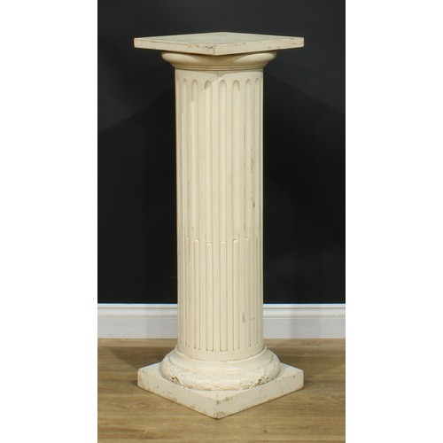 945 - A 19th century Neoclassical painted statuary pedestal, as a stop-fluted column, laurel socle, square... 