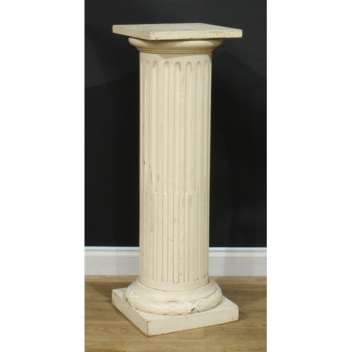 945 - A 19th century Neoclassical painted statuary pedestal, as a stop-fluted column, laurel socle, square... 