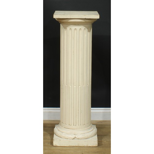 945 - A 19th century Neoclassical painted statuary pedestal, as a stop-fluted column, laurel socle, square... 