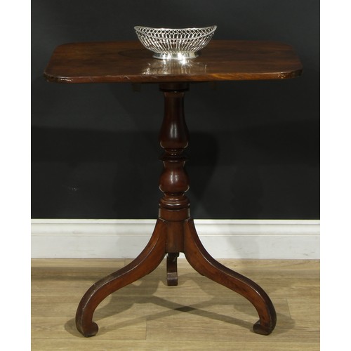 939 - A 19th century mahogany tripod occasional table, rounded rectangular tilting top, turned column, dow... 