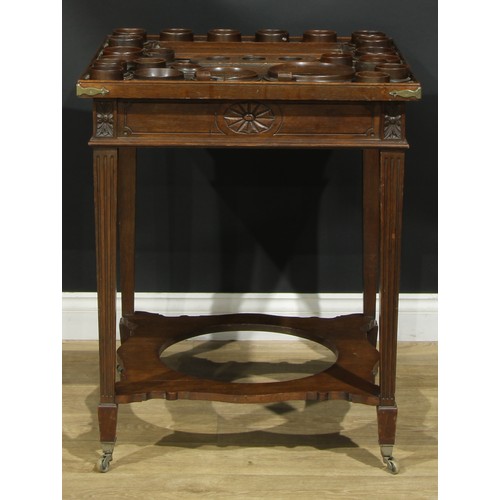 1620 - An unusual late 19th century oak perfumer’s table, rectangular top with shallow gallery and an arran... 