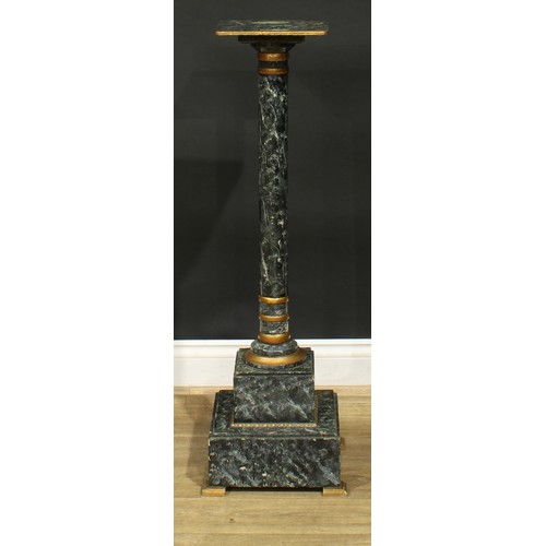 951 - A 19th century parcel-gilt simulated marble scagliola statuary pedestal, rounded square top, Doric p... 