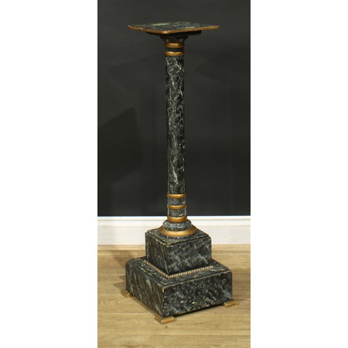 951 - A 19th century parcel-gilt simulated marble scagliola statuary pedestal, rounded square top, Doric p... 