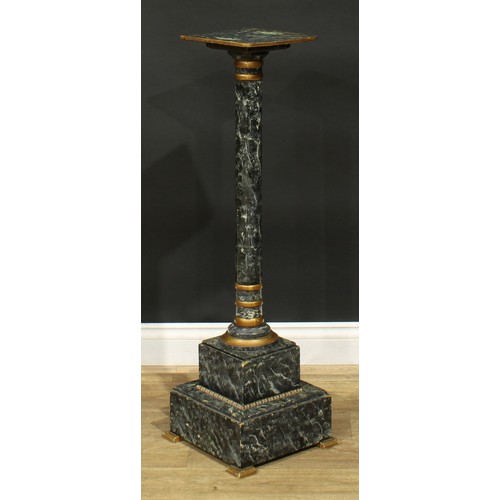 951 - A 19th century parcel-gilt simulated marble scagliola statuary pedestal, rounded square top, Doric p... 