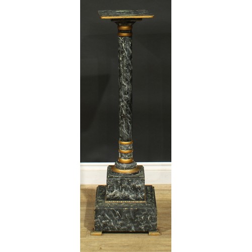 951 - A 19th century parcel-gilt simulated marble scagliola statuary pedestal, rounded square top, Doric p... 