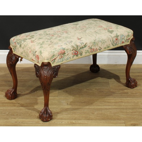 1096 - A George II Revival mahogany mahogany stool, of wide proportions, stuffed-over tapestry seat, cabrio... 