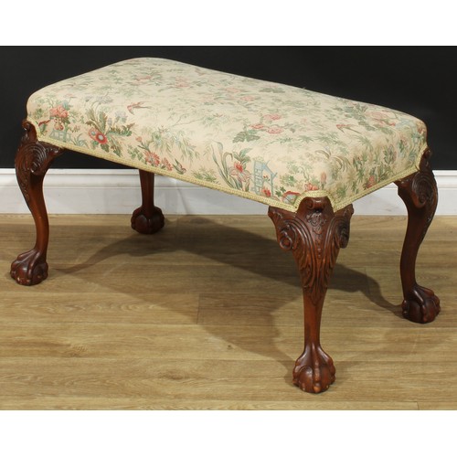 1096 - A George II Revival mahogany mahogany stool, of wide proportions, stuffed-over tapestry seat, cabrio... 