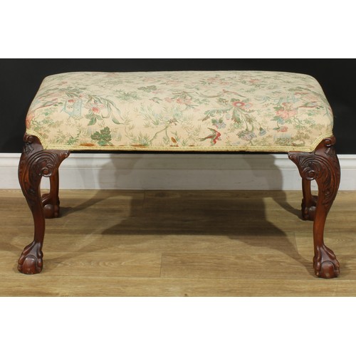 1096 - A George II Revival mahogany mahogany stool, of wide proportions, stuffed-over tapestry seat, cabrio... 