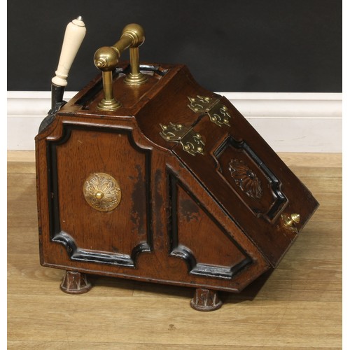 1454 - A Victorian Aesthetic Movement toleware and brass coal scuttle or perdonium, in the manner of Christ... 