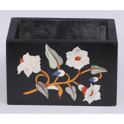 1200 - A pietra dura rectangular rectangular table top flower trough, inlaid in lapis lazuli, marble and sp... 