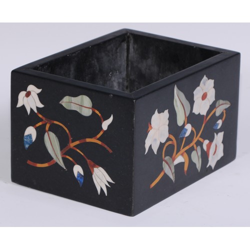 1200 - A pietra dura rectangular rectangular table top flower trough, inlaid in lapis lazuli, marble and sp... 