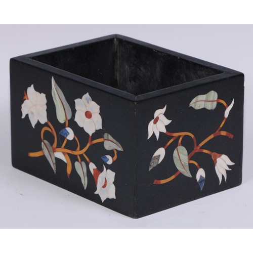 1200 - A pietra dura rectangular rectangular table top flower trough, inlaid in lapis lazuli, marble and sp... 