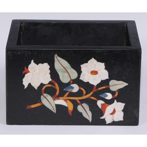 1200 - A pietra dura rectangular rectangular table top flower trough, inlaid in lapis lazuli, marble and sp... 