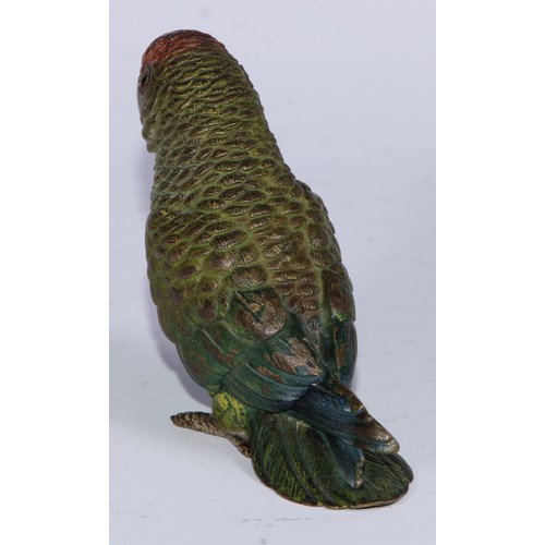 1063 - A 19th century Austrian cold painted bronze, of a parrot, probably Franz Xavier Bergman, 8.5cm high,... 