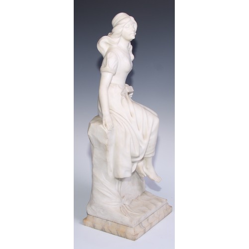 1216 - Italian School (19th century), a Carrara marble, The Musician, a young lady sits, wearing a bodice a... 