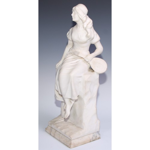 1216 - Italian School (19th century), a Carrara marble, The Musician, a young lady sits, wearing a bodice a... 