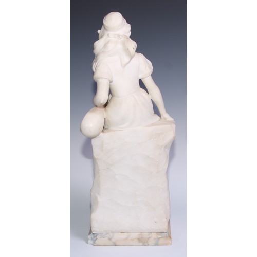 1216 - Italian School (19th century), a Carrara marble, The Musician, a young lady sits, wearing a bodice a... 