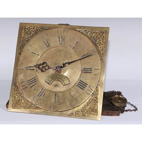 1083 - A George III longcase clock movement, 28.5cm square brass dial inscribed G Hallifax, Doncaster, Roma... 