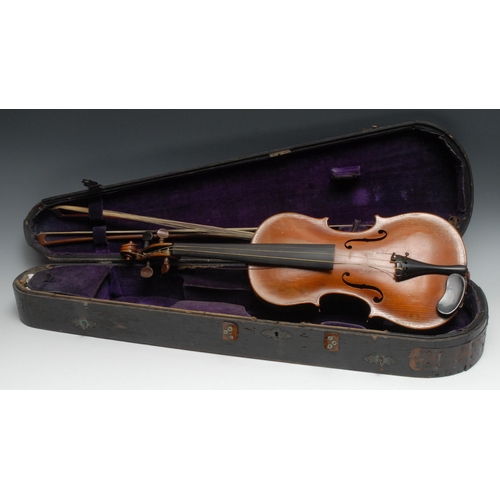 838 - A 19th century violin, the one-piece back 35.75cm long excluding button, paper label for Dearlove, L... 