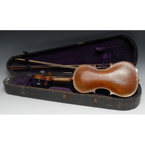 838 - A 19th century violin, the one-piece back 35.75cm long excluding button, paper label for Dearlove, L... 