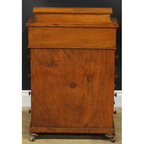 1342 - A late Victorian walnut and marquetry Davenport desk, hinged rectangular superstructure, sloping wri... 