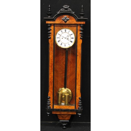 979 - A 19th century walnut and ebonised Vienna wall clock, 16.5cm dial, inscribed with Roman numerals, tw... 