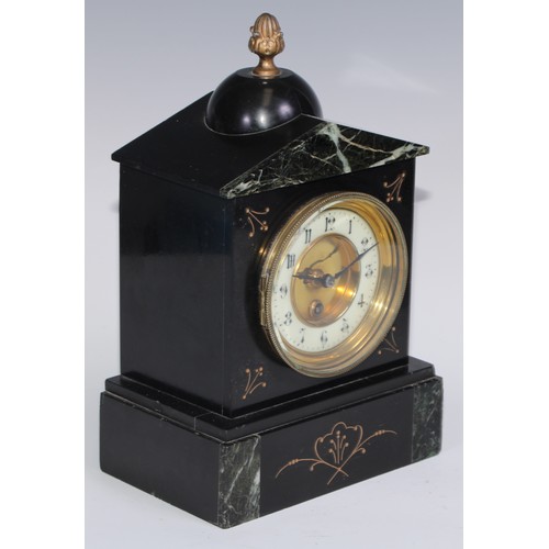 966 - A 19th century French black slate drum head mantel timepiece, 9cm circular clock dial inscribed with... 