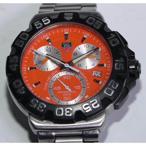 333 - A Tag Heuer Formula 1 Lewis Hamilton stainless steel wristwatch, orange dial, stainless steel bracel... 