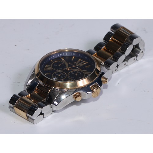 332 - A Michael Kors stainless steel and gilt wristwatch black dial with three subsidiaries and date apert... 