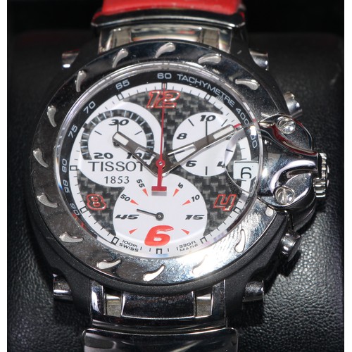 335 - A Tissot Moto GP watch, Casey Stoner, 2007, the dial with three subsidiaries, red strap, helmet-form... 