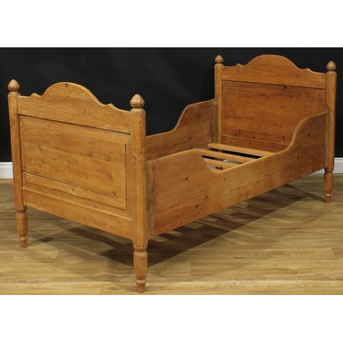 1326 - A late 19th century Scandinavian design pine single bed, possibly Swedish, the headboard 97cm high, ... 