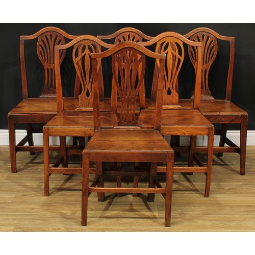 1278 - A harlequin set of six 19th century vernacular elm dining chairs, 95.5cm high, 50.5cm wide, the seat... 